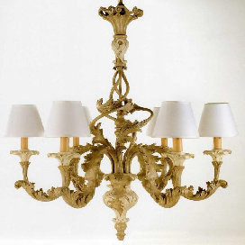 Lampadario 6 luci legno  finitura tortora e bianco