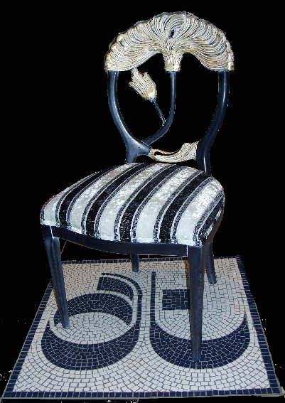 (art. 92) sedia fiore intagliata laccata nero oro foglia mobili in stile at di alessandro tonel ww.atstyle.it