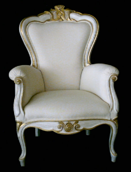 (art. 30) poltrona stile 800 intagliata decorata bianco oro foglia antico mobili in stile