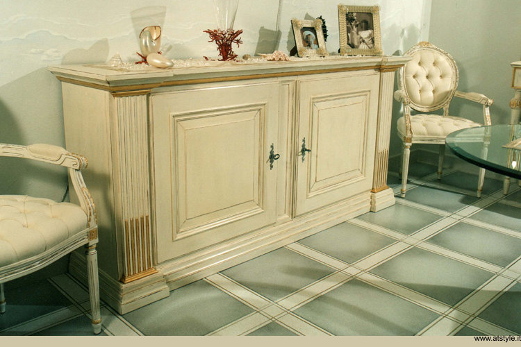 CREDENZA IN LEGNO  LACCATA BIANCO ANTICO ORO FOGLIA