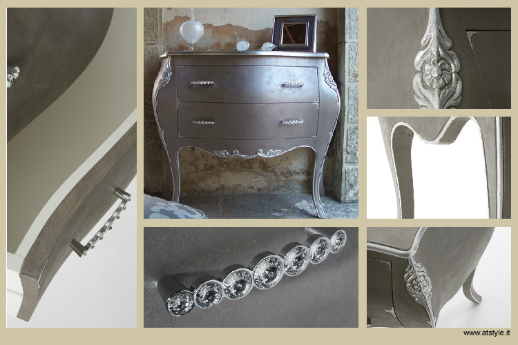 Com francese intagliato decorato argento foglia maniglie swarovski